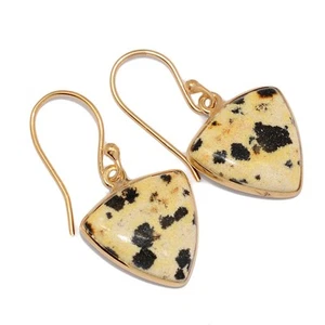 18 Karat Gold Vermeil - Natürlicher Dalmatiner Jaspis 925 Silber Ohrringe Schmuck CE51204 - Bild 1 von 1