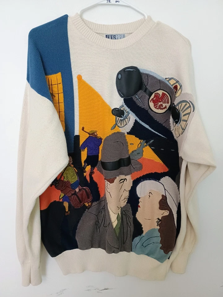 Vintage Mimi Spirit Casablanca Men's Knit Ugly Golf Sweater L Film Noir Italy - Image 1 of 4
