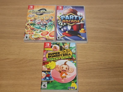 Lot of 3 Nintendo Switch Games Super Monkey Ball + Sushi Striker + Party Arcade - Image 1 of 3
