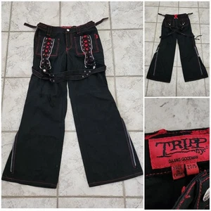 Vintage Tripp NYC Mesh Ribbon Corset Pants Size 27/5 Black Red Y2K 2000s Zippers - Picture 1 of 13