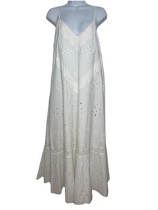 Zara White Midi Maxi Strap Eyelet Embroidered Lined Tent Dress Women X-Small - Picture 1 of 9
