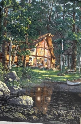 Kim Norlien Freedom Promise Trilogy Cabin Canoe Cotton Fabic Panel #20 - Image 1 of 4