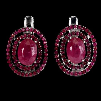 925 Sterling Silver Earrings Oval Ruby 7x5mm Round Ruby Myanmar Gemstone Jewelry - Image 1 of 4
