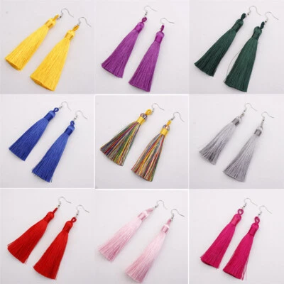 Earrings in Large Variation of Colours Long Tassel Dangle For Women Boho Fringe - Image 1 of 4