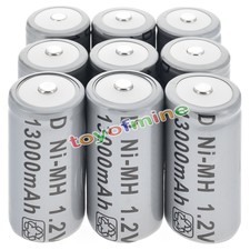 9x D Size D-Type D Type 13000mAh 1.2V Ni-MH Rechargeable Battery Cell Grey