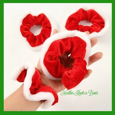 Plush Red Velvet with White Fur, Christmas Ponytail Holder, Hair Band, USA - Image 1 of 3