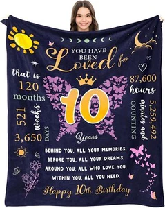 Birthday Gift for a 10 Year Old Girl Blanket 60"X 50", 10Th Birthday Gifts for G - Picture 1 of 2