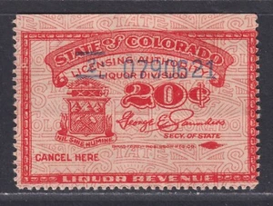 US Colorado WL35 1936 20¢ Vermilion Liquor Tax Unused Revenue Stamp Saunders - Picture 1 of 1