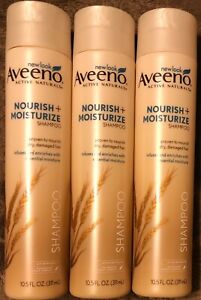 3 Bottles Aveeno Active Naturals Shampoo - Nourish + Moisturize - 10.5 OZ Each