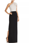 NWT $295 Aidan Mattox One Shoulder Floral Long Maxi Formal Dress Black/ Beige 12