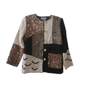 NWT INDIGO MOON Multi Color Patchwork Fabric Jacket w/ Animal Print Sz S - Picture 1 of 3