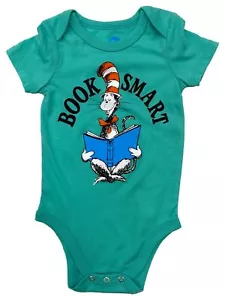 Infant Boys & Girls Blue Green Cat in the Hat Dr Seuss Book Smart Bodysuit 3-6m - Picture 1 of 1
