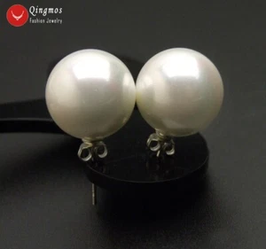 Orecchini a perno perle conchiglia di mare bianco tondo 16 mm per donna gioielli 736 - Foto 1 di 6