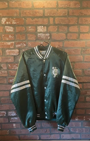 VINTAGE 80s Boston Celtics Chalk Line satin bomber jacket size Large Cover
