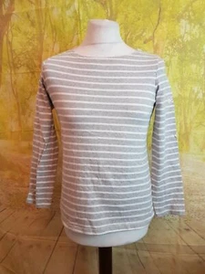 Tom Joules grey white 100% cotton stripes long sleeve Top. UK women's size 10 - Picture 1 of 11