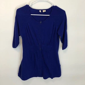 Cárdigan suéter Moth para mujer pequeño azul mezcla de lana bolsillos manga corta cremallera  - Imagen 1 de 6