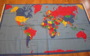Cotton Fabric Panel Fabric Traditions 1998 Colored Map Of World 58" X 35" - Picture 1 of 7
