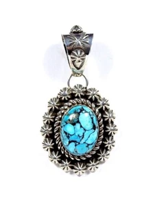 Handmade Genuine Southwetern Turquoise Sterling Silver Pendant Necklace - Picture 1 of 2