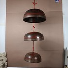 ANTIQUE JAPANESE 3 TIER 32" BRONZE HAND PAINTED DRAGON ASIAN TEMPLE BELLS RINGER
