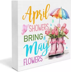Spring Home Decor Spring Decorations April Showers Bring May Flowers Wooden Sign - Picture 1 of 12