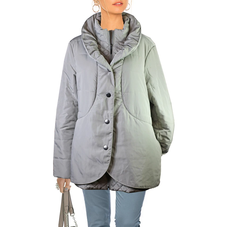 CENTIGRADE Lagenlook Feminine Steppjacke Wattierte Winter Jacke Grau NEU Gr.42  - Bild 1 von 4