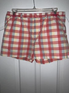 Lacoste Coral Blue Plaid Shorts Size France 38 US 6 Pockets 100% Cotton Womens - Picture 1 of 3