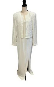 Jill Paige Originals 2 Piece Ivory Crepe Gown With Pearl Beaded Jacket 14 $450 - Picture 1 of 5