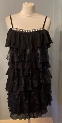 Vestido corto River Island negro con volantes, talla 12 Foto 1 de 4