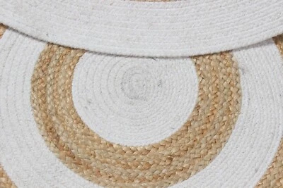 Natural Jute Area Rug Round White Rug Hand Braided Kilim Living Room Carpets 5x5 - Image 1 of 4
