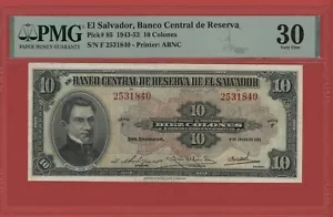 EL SALVADOR 10 COLONES 1951 PICK # 85 PMG 30 MUY FINO. - Imagen 1 de 2
