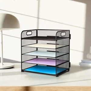 5 Trays Paper Organizer, Letter Tray with Handle-Mesh Desk File Organizer - Picture 1 of 9