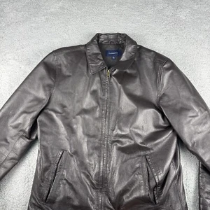 Croft & Barrow Bomber Jacket Men’s Large Dark Brown Leather Long Sleeve Full Zip - Picture 1 of 11