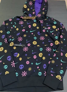Nike NSW Club DAY OF THE DEAD Pullover Hoodie CJ3516-010 Black-Size Small - Picture 1 of 3