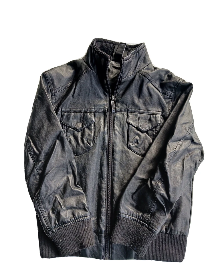 Chaqueta Shaun Blanca Niños XS Negra Cremallera Completa Imitación Cuero Chaqueta Foto 1 de 4