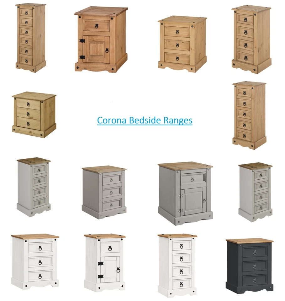 Corona Bedside Chest Cabinet Solid Pine Grey White Charcoal by Mercers Furniture - Image 1 of 1