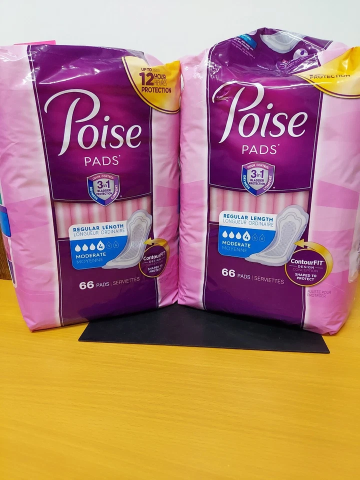 Poise (33558) Moderate Absorbency Incontinence Pads - Regular- Pack of 66
