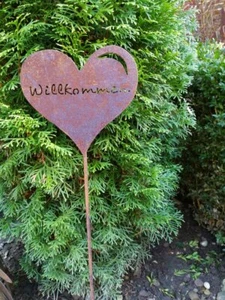 Edelrost Gartenstecker Herz Willkommen Rostherz Rost Rankstab Gartendeko Deko - Bild 1 von 3