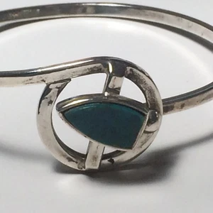 Handmade Vintage Sterling Silver Turquoise Bangle Bracelet Peru Signed - Picture 1 of 5