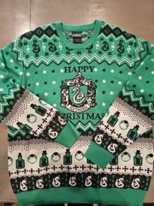 Harry Potter Sweater Green Slytherin Ring Malfoy Potions Snake Men 2X Happy Xmas - Picture 1 of 5