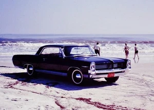 Vintage 1960's Slide 1964 Black Pontiac Catalina on the Beach - Picture 1 of 2