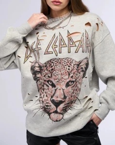 Def Leppard Long Sleeve Sweatshirt Dress Sz Medium Oversized Cut Out Detail - Picture 1 of 16