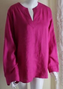 Ralph Lauren Gr. L Lux 100 % Leinen rosa Luxus Tunika Shirt Oberteil V-Ausschnitt