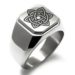 Stainless Steel Celtic Triquetra Eternity Star Knot Biker Style Signet Ring - Picture 1 of 4