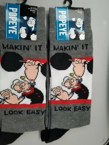 Popeye (2) Pair Men's Black Crew Socks New With Tags One Pair Size 6-12 - Picture 1 of 2
