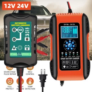 Car Battery Charger 12V/24V Intelligent Automatic Pulse Repair Starter AGM/GEL - Picture 1 of 44