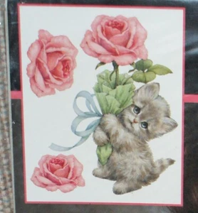 Dimensions Fashion Art Full Color Iron-On Transfer Rose Offering Kitty Cat - Picture 1 of 3