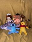 5 Disney Plush Toy Stuffy Lot Elsa Pooh Stitch Timon And Pumbaa Variety Mix