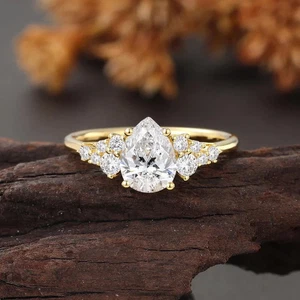 3.23 Ct Pear Lab Grown Diamond IGI Certified Wedding Ring 14k Real Yellow Gold - Picture 1 of 11