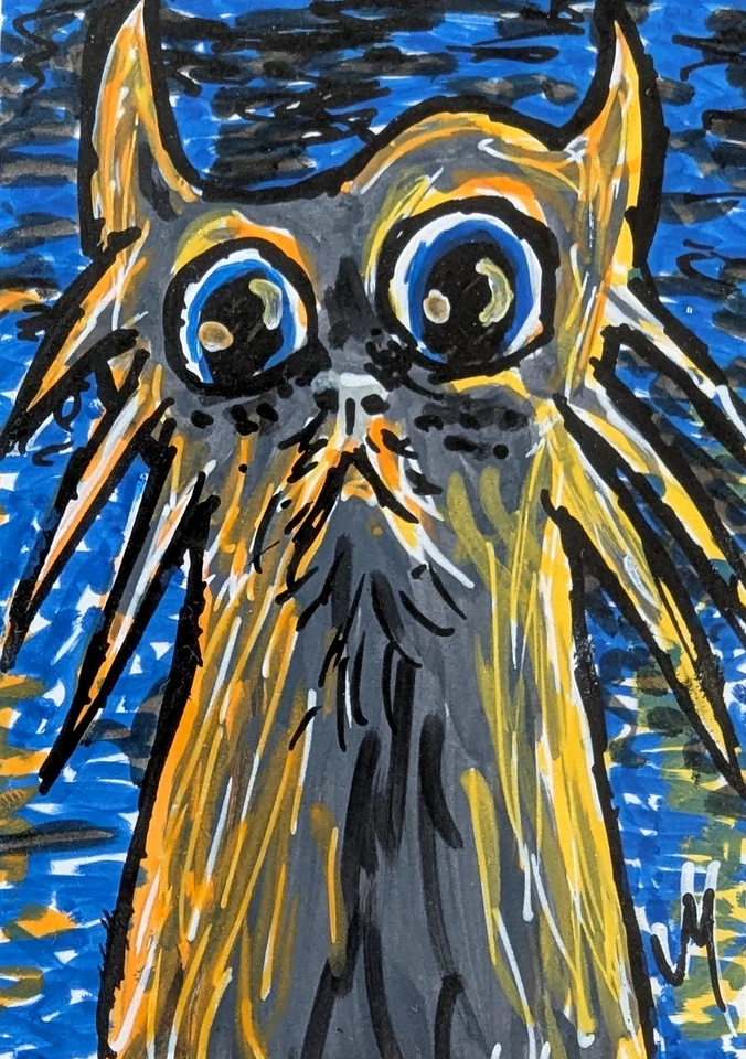 ACEO Cat Painting Original Kitten Contemporary Modern Folk Art By Josh Merritt - Image 1 of 1