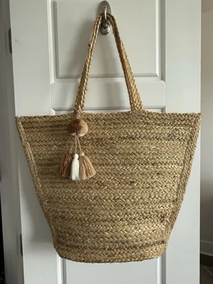 America & Beyond Athena Fringe Jute Tote Bag Boho Hippie New NWOT Beach Travel - Image 1 of 4